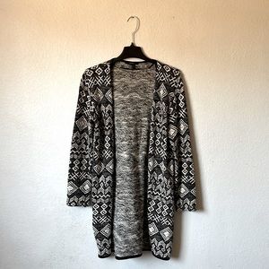 Forever 21-Long Open Front Cardigan Sweater-Black & White-Size Small